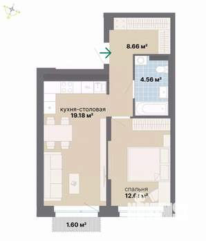 1-к квартира, вторичка, 47м2, 3/26 этаж