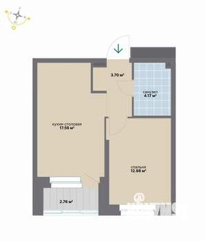 1-к квартира, вторичка, 41м2, 13/17 этаж