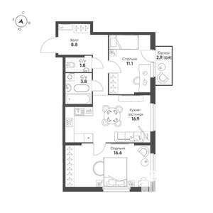 2-к квартира, вторичка, 60м2, 4/25 этаж