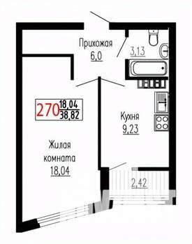 1-к квартира, строящийся дом, 39м2, 20/27 этаж
