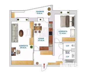 2-к квартира, вторичка, 50м2, 2/16 этаж