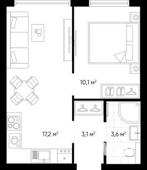 1-к квартира, вторичка, 34м2, 17/24 этаж