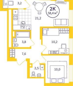 2-к квартира, вторичка, 57м2, 23/32 этаж