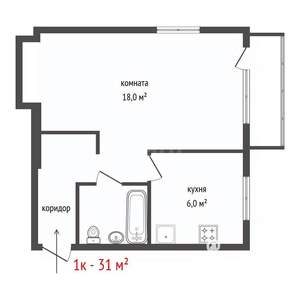 1-к квартира, вторичка, 31м2, 5/5 этаж