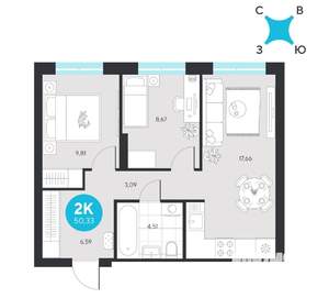 2-к квартира, строящийся дом, 50м2, 5/23 этаж