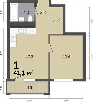 1-к квартира, вторичка, 41м2, 18/19 этаж