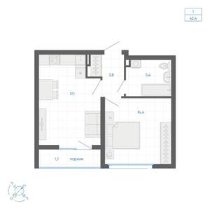 1-к квартира, вторичка, 42м2, 9/32 этаж