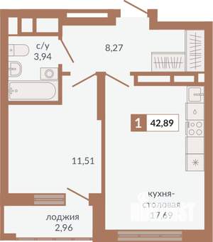1-к квартира, строящийся дом, 43м2, 31/31 этаж