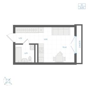 Студия квартира, строящийся дом, 25м2, 3/4 этаж