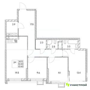 3-к квартира, вторичка, 83м2, 10/31 этаж