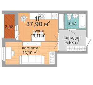 1-к квартира, вторичка, 38м2, 12/25 этаж