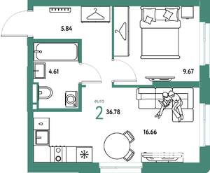 2-к квартира, вторичка, 37м2, 11/24 этаж