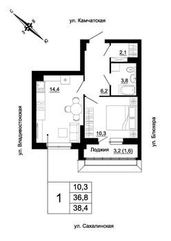 1-к квартира, строящийся дом, 38м2, 4/24 этаж