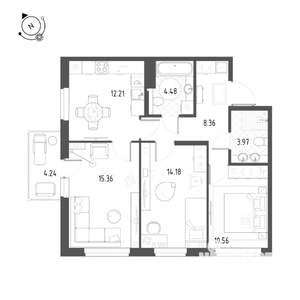 3-к квартира, строящийся дом, 70м2, 25/25 этаж