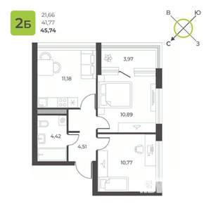 2-к квартира, вторичка, 46м2, 3/23 этаж