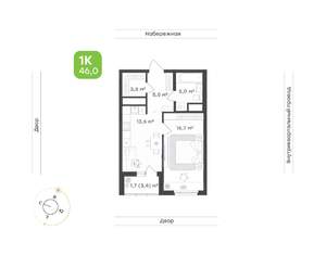 1-к квартира, вторичка, 46м2, 14/24 этаж