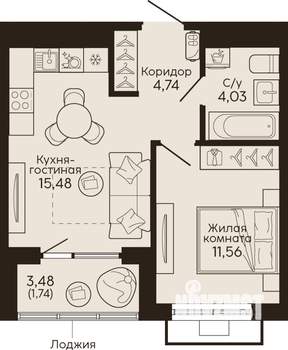 1-к квартира, вторичка, 38м2, 6/18 этаж