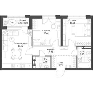 2-к квартира, вторичка, 65м2, 9/16 этаж