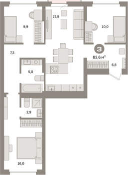3-к квартира, вторичка, 84м2, 4/9 этаж