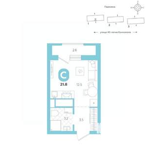 Студия квартира, вторичка, 22м2, 7/16 этаж