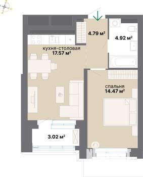 1-к квартира, вторичка, 45м2, 2/25 этаж