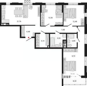 3-к квартира, вторичка, 99м2, 6/11 этаж