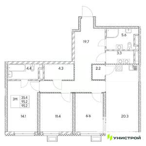 3-к квартира, вторичка, 95м2, 4/31 этаж