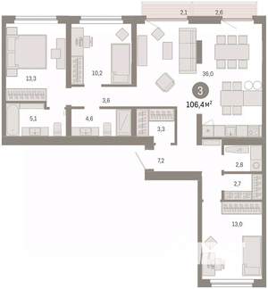 3-к квартира, вторичка, 106м2, 5/9 этаж