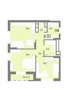 2-к квартира, вторичка, 60м2, 16/23 этаж