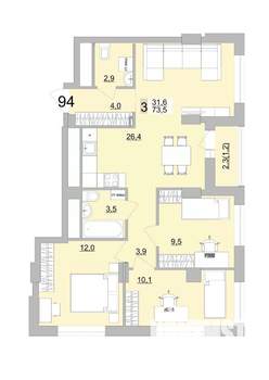 3-к квартира, вторичка, 74м2, 14/24 этаж