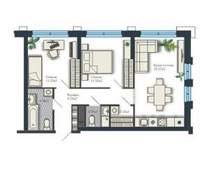 2-к квартира, вторичка, 60м2, 15/25 этаж