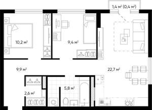2-к квартира, строящийся дом, 61м2, 3/24 этаж