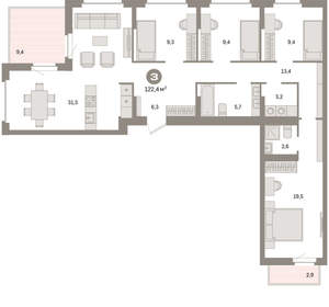 3-к квартира, вторичка, 122м2, 8/9 этаж