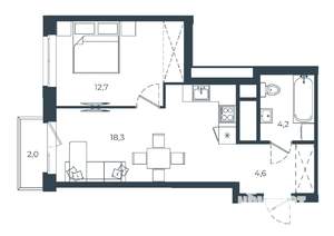 1-к квартира, вторичка, 42м2, 12/25 этаж
