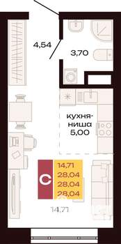 Студия квартира, строящийся дом, 28м2, 3/30 этаж