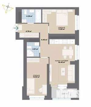 2-к квартира, вторичка, 63м2, 20/26 этаж