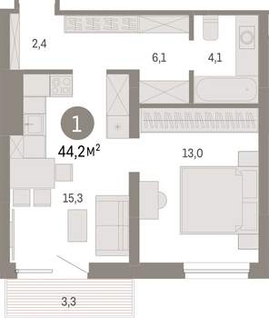 1-к квартира, вторичка, 44м2, 5/8 этаж