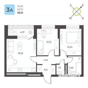 2-к квартира, вторичка, 58м2, 16/23 этаж