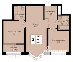 2-к квартира, строящийся дом, 65м2, 10/24 этаж