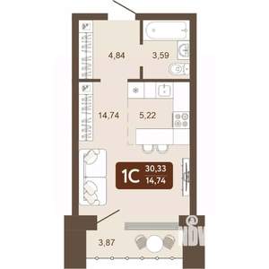 1-к квартира, вторичка, 30м2, 2/24 этаж