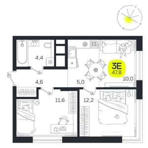 3-к квартира, вторичка, 48м2, 19/27 этаж