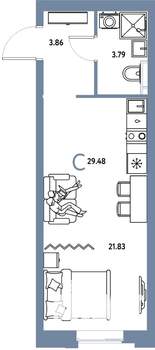 Студия квартира, вторичка, 29м2, 7/20 этаж