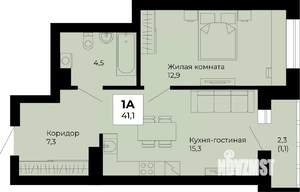 1-к квартира, строящийся дом, 41м2, 3/25 этаж