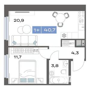 1-к квартира, строящийся дом, 41м2, 2/17 этаж