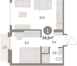 1-к квартира, вторичка, 35м2, 3/9 этаж