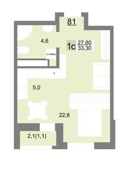 Студия квартира, вторичка, 33м2, 12/26 этаж