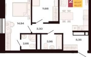 2-к квартира, вторичка, 62м2, 15/30 этаж