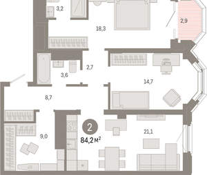 2-к квартира, вторичка, 84м2, 10/24 этаж