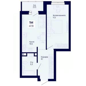 1-к квартира, вторичка, 48м2, 2/18 этаж