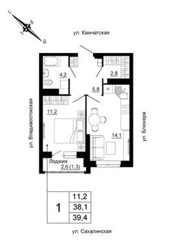 1-к квартира, вторичка, 39м2, 21/24 этаж
